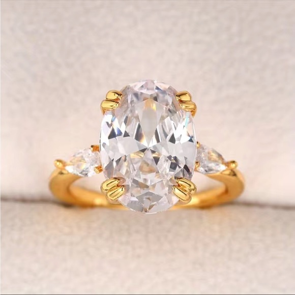 New Luxury Yellow Gold Plated Oval Diamond Ring - Picture 7 of 16